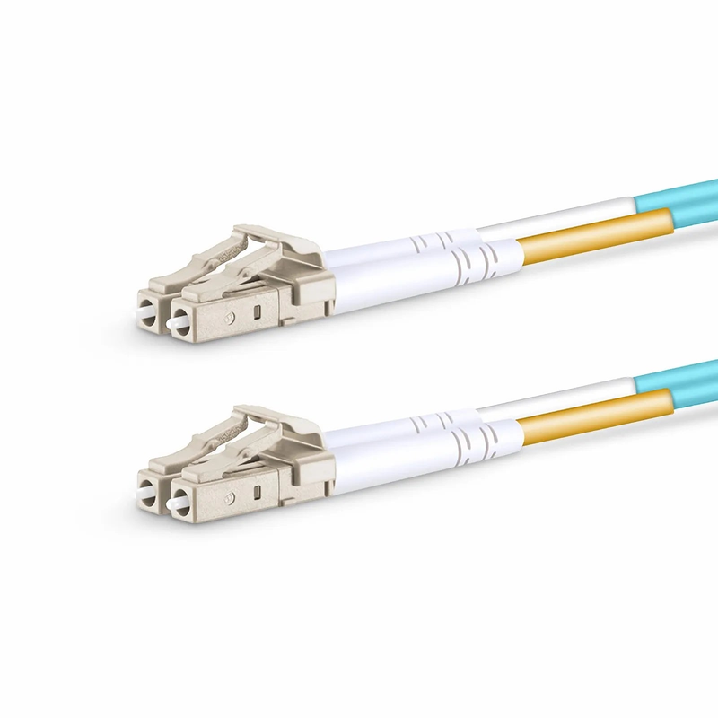 FyberOptix 1m (3ft) Fiber Patch Cable, 2 Fibers, LC UPC Duplex to LC UPC Duplex, Multimode (OM4), Riser (OFNR), 2.0mm, Tight-Buffered, Aqua