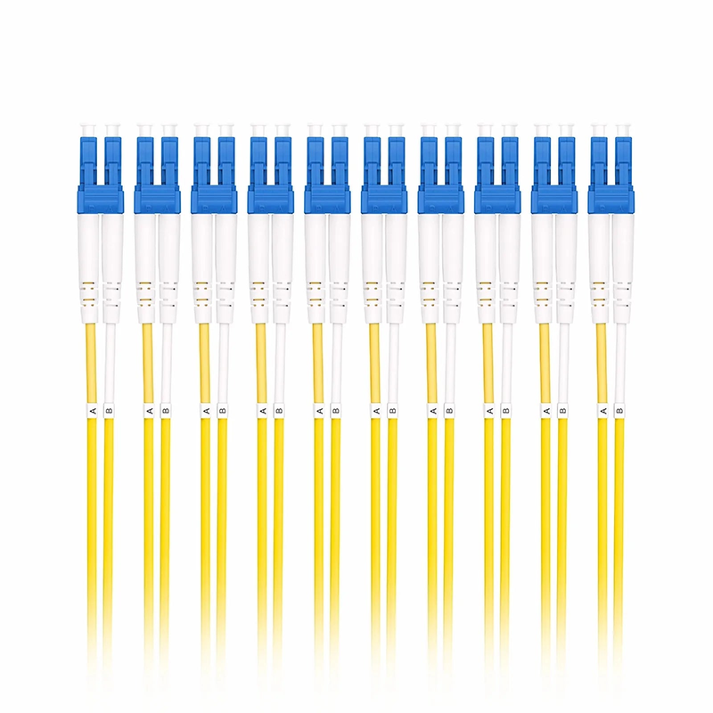 FyberOptix 1m (3ft) Fiber Patch Cable, 2 Fibers, LC UPC Duplex to LC UPC Duplex, Single Mode (OS2), Riser (OFNR), 2.0mm, Tight-Buffered, Yellow, 10 Pcs/Pack