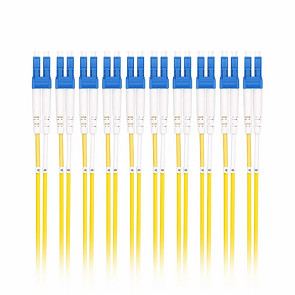 FyberOptix 2m (7ft) Fiber Patch Cable, 2 Fibers, LC UPC Duplex to LC UPC Duplex, Single Mode (OS2), Riser (OFNR), 2.0mm, Tight-Buffered, Yellow, 10 Pcs/Pack