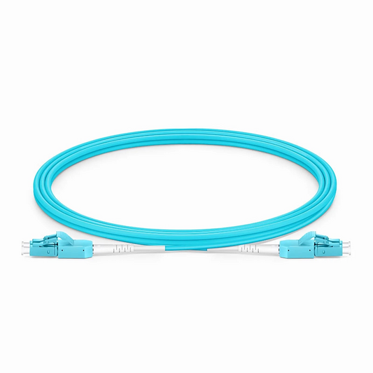 FyberOptix 2m (7ft) Fiber Patch Cable, 2 Fibers, LC UPC Duplex to LC UPC Duplex Standard Clip Uniboot, Multimode (OM3), Riser (OFNR), 2.0mm, Aqua