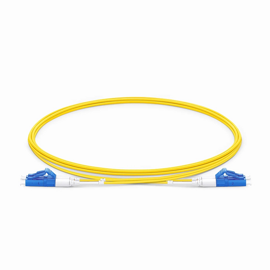 FyberOptix 2m (7ft) Fiber Patch Cable, 2 Fibers, LC UPC Duplex to LC UPC Duplex, Single Mode (OS2), Riser (OFNR), 1.2mm, Tight-Buffered, Yellow