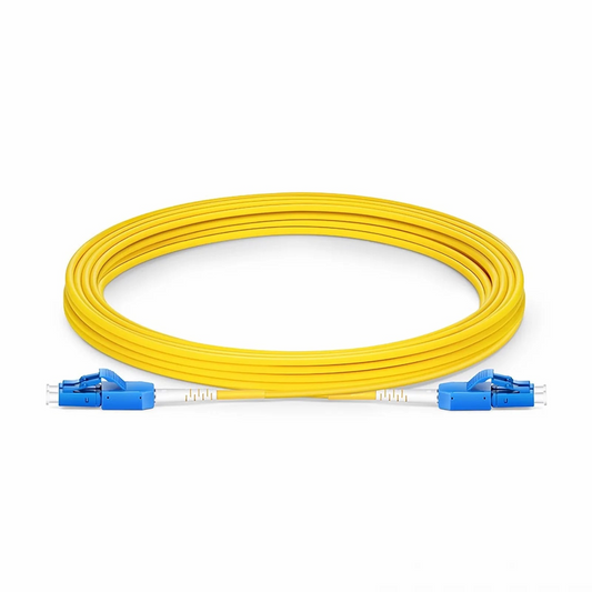 FyberOptix 5m (16ft) Fiber Patch Cable, 2 Fibers, LC UPC Duplex to LC UPC Duplex Standard Clip Uniboot, Single Mode (OS2), Riser (OFNR), 2.0mm, Yellow