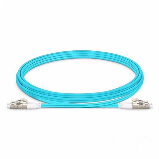 FyberOptix 2m (7ft) Fiber Patch Cable, 2 Fibers, Short Boot, LC UPC Duplex to LC UPC Duplex, Multimode (OM4), Riser (OFNR), 2.0mm, Tight-Buffered, Aqua
