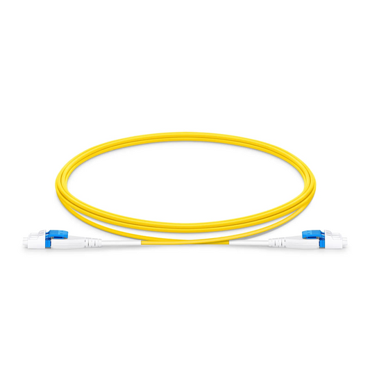 FyberOptix 1.5m (5ft) Fiber Patch Cable, 2 Fibers, LC UPC Duplex to LC UPC Duplex Flat Clip Uniboot, Single Mode (OS2), Riser (OFNR), 1.6mm, Yellow
