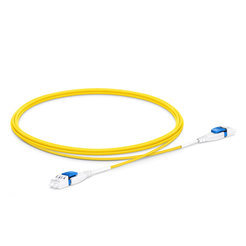 FyberOptix 1.5m (5ft) Fiber Patch Cable, 2 Fibers, LC UPC Duplex to LC UPC Duplex Flat Clip Uniboot, Single Mode (OS2), Riser (OFNR), 1.6mm, Yellow