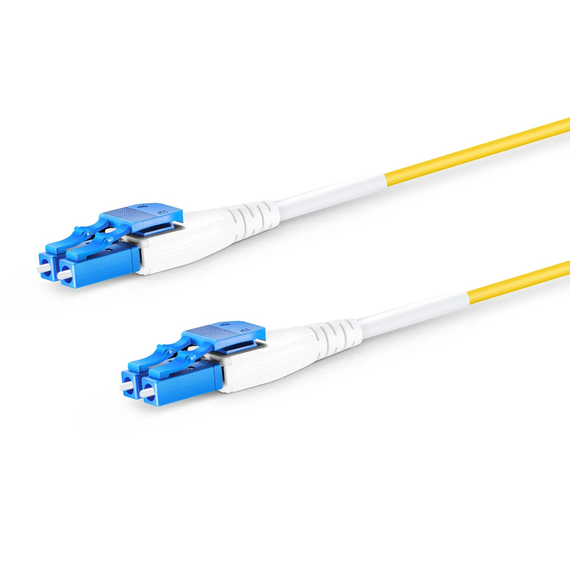 FyberOptix 1.5m (5ft) Fiber Patch Cable, 2 Fibers, LC UPC Duplex to LC UPC Duplex Flat Clip Uniboot, Single Mode (OS2), Riser (OFNR), 1.6mm, Yellow