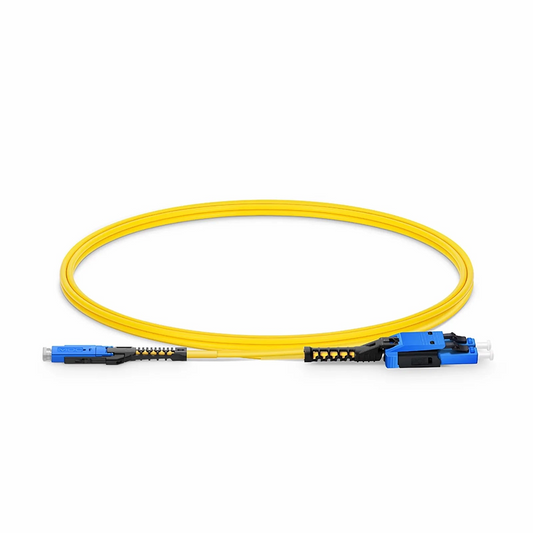FyberOptix 1m (3ft) Fiber Patch Cable, 2 Fibers, MDC UPC Duplex to LC UPC Duplex Flat Clip with Push-Pull Boot Uniboot, Single Mode (OS2), Riser (OFNR), 2.0mm, Yellow, for 100/400/800G Network Connection