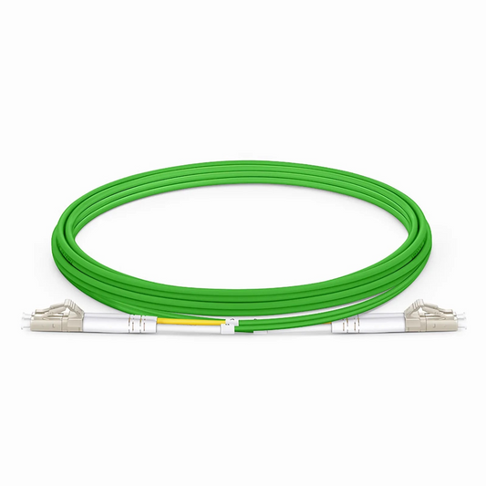 FyberOptix 2m (7ft) Fiber Patch Cable, 2 Fibers, LC UPC Duplex to LC UPC Duplex, Multimode (OM5), Riser (OFNR), 2.0mm, Tight-Buffered, Lime Green
