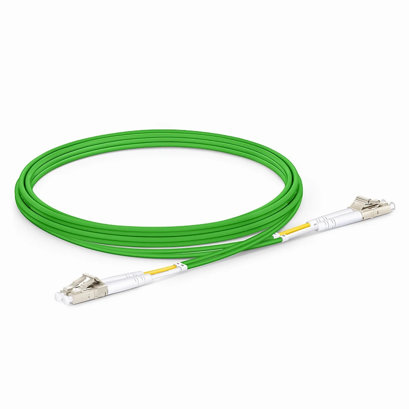 FyberOptix 2m (7ft) Fiber Patch Cable, 2 Fibers, LC UPC Duplex to LC UPC Duplex, Multimode (OM5), Riser (OFNR), 2.0mm, Tight-Buffered, Lime Green