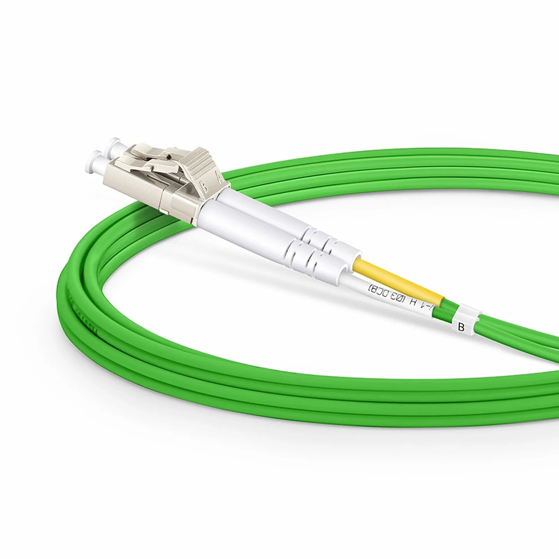 FyberOptix 2m (7ft) Fiber Patch Cable, 2 Fibers, LC UPC Duplex to LC UPC Duplex, Multimode (OM5), Riser (OFNR), 2.0mm, Tight-Buffered, Lime Green
