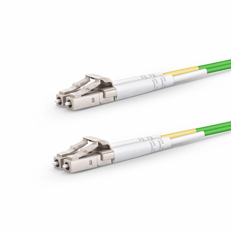 FyberOptix 2m (7ft) Fiber Patch Cable, 2 Fibers, LC UPC Duplex to LC UPC Duplex, Multimode (OM5), Riser (OFNR), 2.0mm, Tight-Buffered, Lime Green