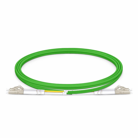 FyberOptix 1m (3ft) Fiber Patch Cable, 2 Fibers, LC UPC Duplex to LC UPC Duplex, Multimode (OM5), Riser (OFNR), 2.0mm, Tight-Buffered, Lime Green