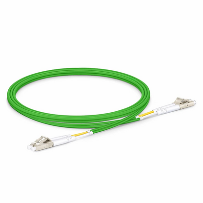 FyberOptix 1m (3ft) Fiber Patch Cable, 2 Fibers, LC UPC Duplex to LC UPC Duplex, Multimode (OM5), Riser (OFNR), 2.0mm, Tight-Buffered, Lime Green