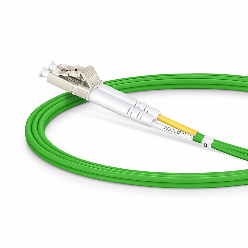 FyberOptix 1m (3ft) Fiber Patch Cable, 2 Fibers, LC UPC Duplex to LC UPC Duplex, Multimode (OM5), Riser (OFNR), 2.0mm, Tight-Buffered, Lime Green