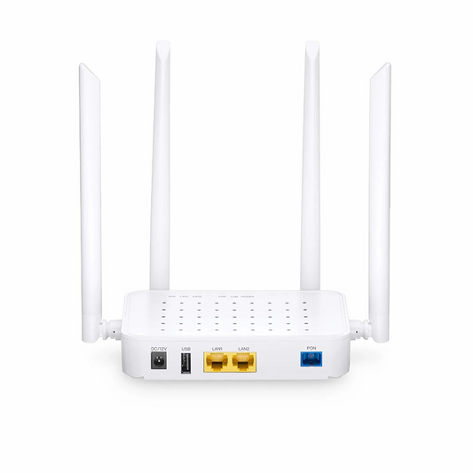 FyberOptix ONU1910-2G-W, XPON (GPON+EPON) ONU, with 1x PON, SC/UPC, 2x GE, 1x USB, and 4x External Antennas (1200M WiFi 5)
