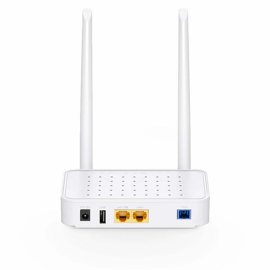 FyberOptix ONU1910-1GF-W, XPON (GPON + EPON) ONU, with 1 x PON, 1 x GE, 1 x FE, 1 x USB, and 2 x External Antennas (2.4GHz, 300Mbps WiFi 4)
