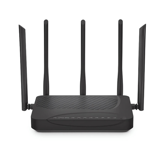 FyberOptix ONU1930-4GV-W, XGPON HGU ONU with 1 x PON, 4 x GE, 1 x POTS, 1 x USB, and 5 x External Dual Band Antennas (3000M WiFi 4/5/6)