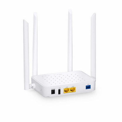 FyberOptix ONU1910-2G-W, XPON (GPON+EPON) ONU, with 1x PON, SC/UPC, 2x GE, 1x USB, and 4x External Antennas (1200M WiFi 5)