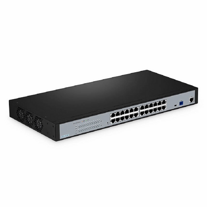 FyberOptix ONU2110-24GP, XPON (GPON + EPON) MDU ONU with 1 x PON, 24 x GE PoE/PoE+@370W, 220V AC Power Supply