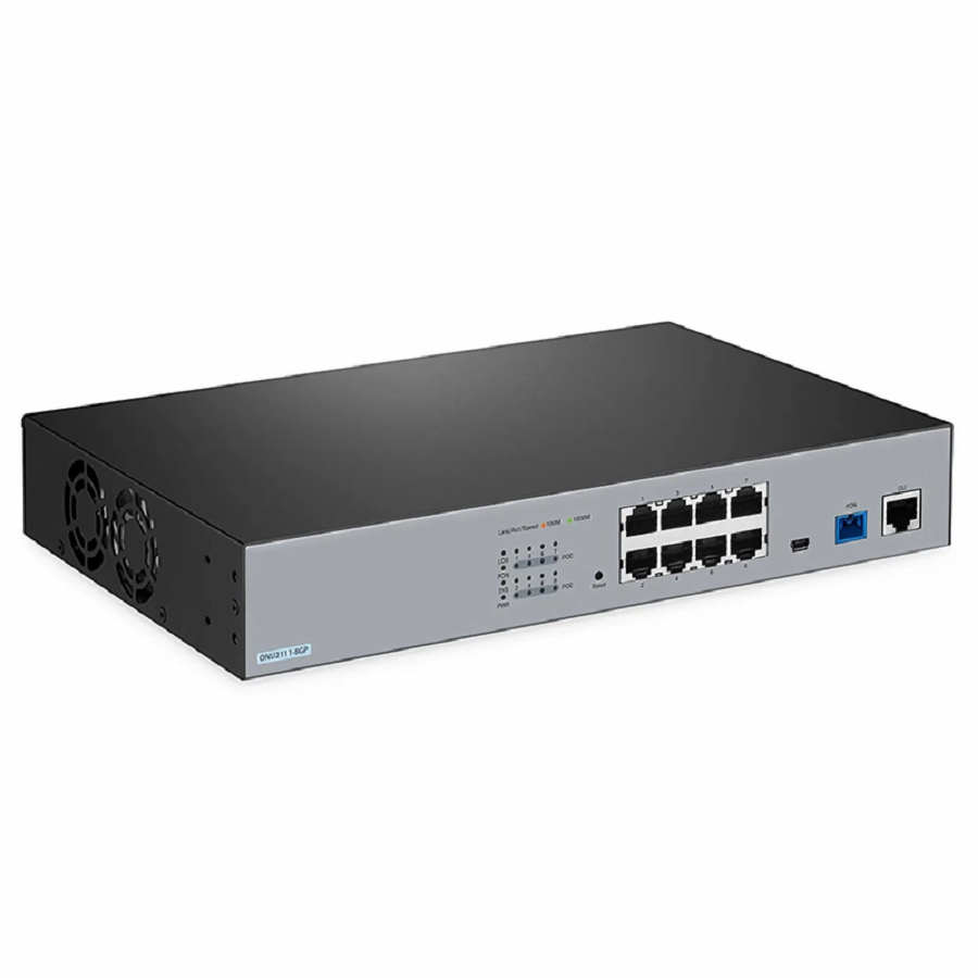 FyberOptix ONU2111-8GP, XPON (GPON + EPON) MDU ONU with 1 x PON, 8 x GE PoE/PoE+@138.5W