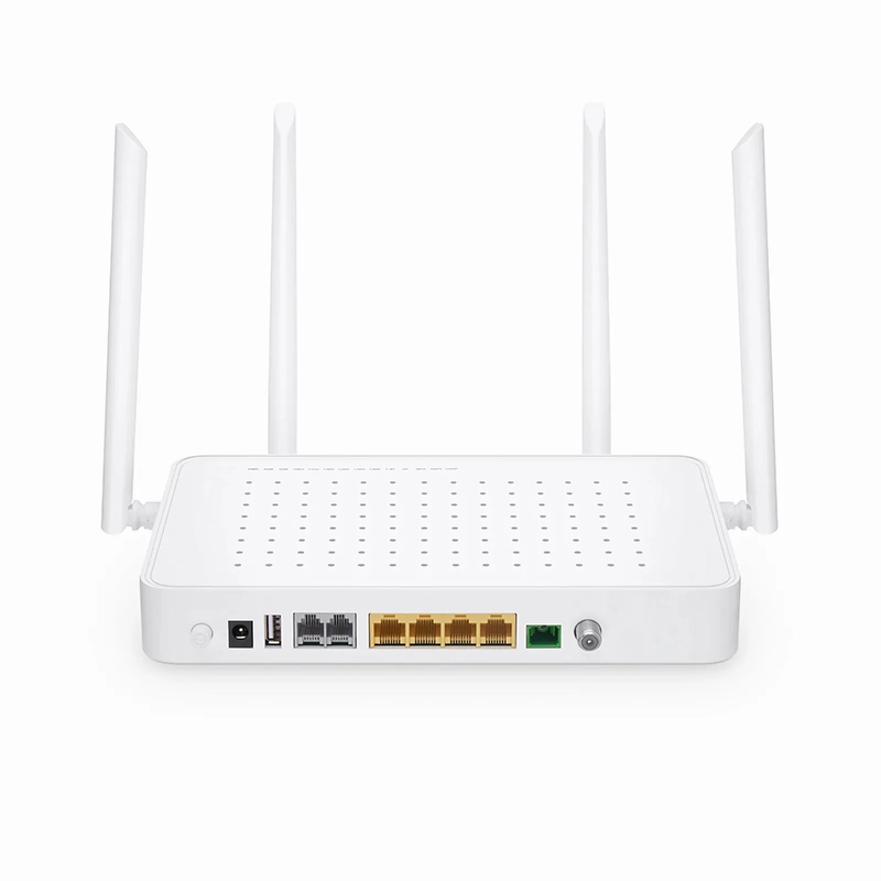 FyberOptix TA1910-4GVC-W, XPON (GPON + EPON) HGU ONU with 1 x PON, 4 x GE, 2 x POTS, 1 x RF, 1 x USB, and 4 x External Dual Band Antennas (1200M WiFi 4/5)