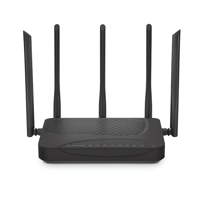 FyberOptix ONU1930-4GV-W, XGPON HGU ONU with 1 x PON, 4 x GE, 1 x POTS, 1 x USB, and 5 x External Dual Band Antennas (3000M WiFi 4/5/6)