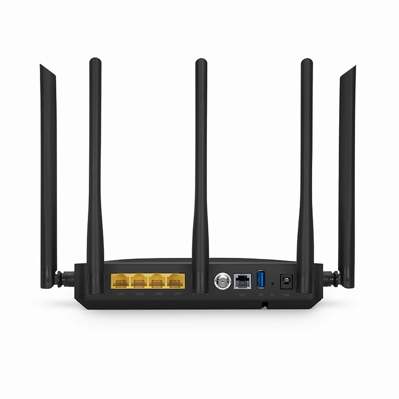 FyberOptix ONU1911-4GVC-W, XPON (GPON+EPON) ONU, with 1x PON, SC/UPC, 4x GE, 1x POTS, 1x USB, 1x RF, and 5x External Antennas (3000M WiFi 6)