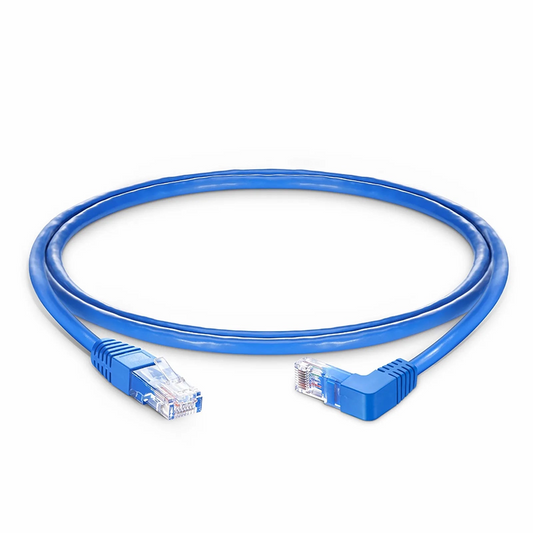 FyberOptix 3ft (0.9m) 90 Degree Cat6 26AWG Snagless Unshielded (U/UTP) PVC CM Ethernet Network Patch Cable, RJ45 Right Angle Down Male to RJ45 Male, Blue