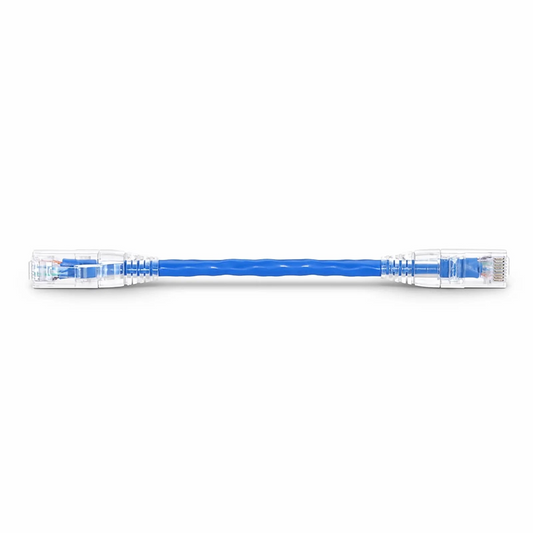 FyberOptix 6in (0.15m) Cat5e Snagless Unshielded (U/UTP) PVC CM Ethernet Patch Cable, Blue