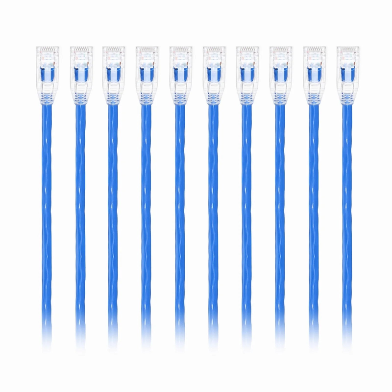 FyberOptix 6ft (1.8m) Cat6 28AWG Snagless Unshielded (U/UTP) PVC CM Small Diameter High-Flex Ethernet Network Patch Cable, Blue, (10pcs/pack)