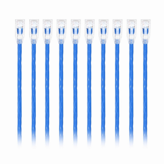 FyberOptix 5ft (1.5m) Cat6 28AWG Snagless Unshielded (U/UTP) PVC CM Small Diameter High-Flex Ethernet Network Patch Cable, Blue, (10pcs/pack)