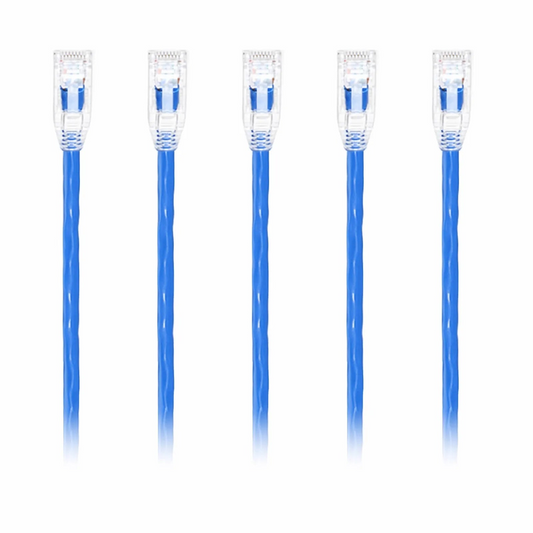FyberOptix 10ft (3m) Cat6 24AWG Snagless Unshielded (U/UTP) PVC CM Ethernet Network Patch Cable, Blue, (5pcs/pack)