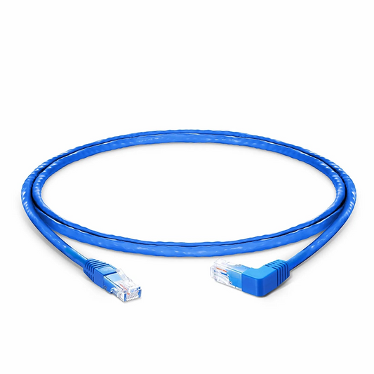 FyberOptix 3ft (0.9m) 90 Degree Cat6 26AWG Snagless Unshielded (U/UTP) PVC CM Ethernet Network Patch Cable, RJ45 Right Angle UP Male to RJ45 Male, Blue