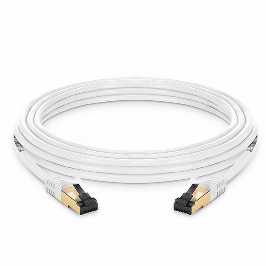 FyberOptix 25ft (7.6m) Cat8 28AWG Snagless Shielded (S/FTP) PVC CM Ethernet Network Patch Cable, Off-White