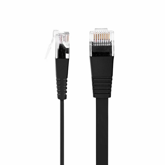 FyberOptix 1ft (0.3m) Flat Cat6 32AWG Snagless Unshielded (U/UTP) PVC Ethernet Network Patch Cable, Black