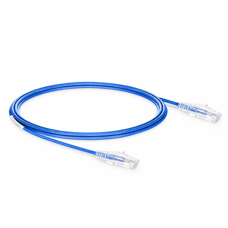 FyberOptix 16.4ft (5m) Cat6 28AWG Snagless Unshielded (U/UTP) PVC CM Small Diameter High-Flex Ethernet Network Patch Cable, Blue