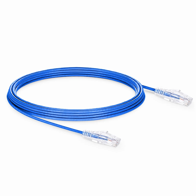 FyberOptix 55ft (16.8m) Cat6 28AWG Snagless Unshielded (U/UTP) PVC CM Small Diameter High-Flex Ethernet Network Patch Cable, Blue