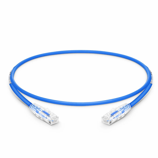 FyberOptix 2ft (0.6m) Cat6 28AWG Snagless Unshielded (U/UTP) PVC CM Small Diameter High-Flex Ethernet Network Patch Cable, Blue