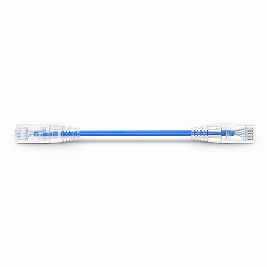 FyberOptix 8in (0.2m) Cat6 28AWG Snagless Unshielded (U/UTP) PVC CM Small Diameter High-Flex Ethernet Network Patch Cable, Blue