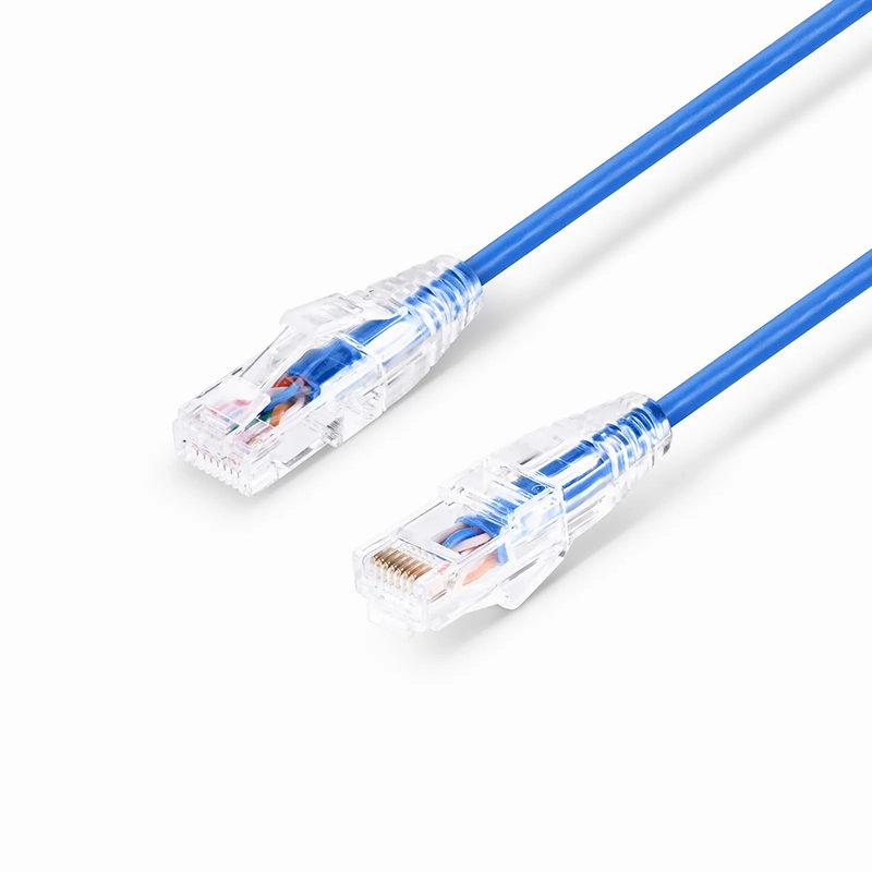 FyberOptix 45ft (13.7m) Cat6 28AWG Snagless Unshielded (U/UTP) PVC CM Small Diameter High-Flex Ethernet Network Patch Cable, Blue