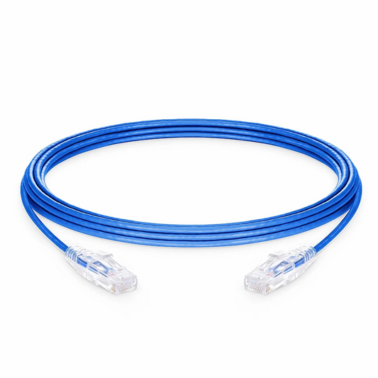 FyberOptix 20ft (6.1m) Cat6a 28AWG Snagless Unshielded (U/UTP) PVC CM Small Diameter High-Flex Ethernet Network Patch Cable, Blue