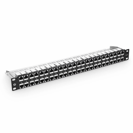 FyberOptix Cat6 Coupler Patch Panel, 48-Port, 1RU, Cable Management Bar Included