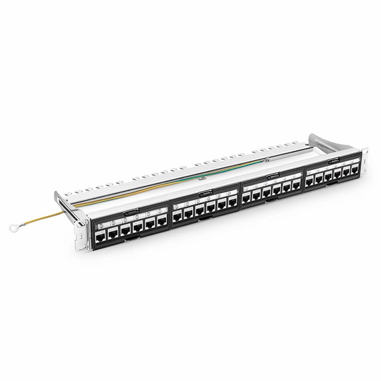 FyberOptix FDMP Cat6a 110-Style Shielded Recessed Patch Panel, 24-Port, 1RU, Cable Management Bar Included