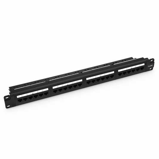 FyberOptix Cat5e 110-Style Patch Panel, 24-Port, 1RU, Cable Management Bar Included