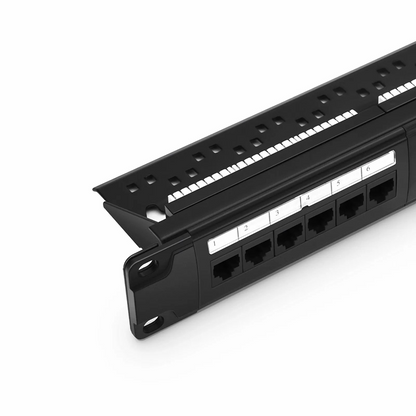 FyberOptix Cat5e 110-Style Patch Panel, 24-Port, 1RU, Cable Management Bar Included