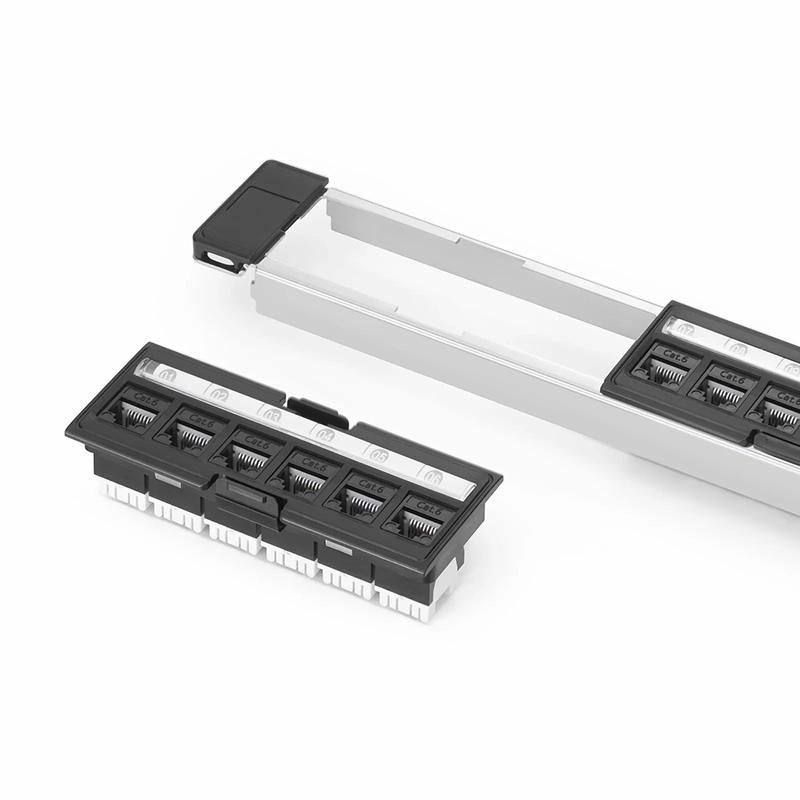 FyberOptix FDMP Cat6 110-Style Unshielded Recessed Patch Panel, 24-Port, 1RU, Cable Management Bar Included