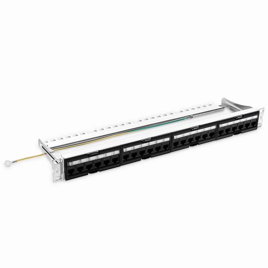 FyberOptix FDMP Cat6a Unshielded Coupler Recessed Patch Panel, 24-Port, 1RU, Cable Management Bar Included