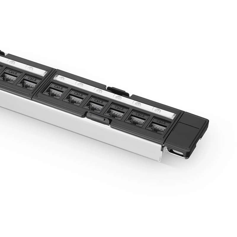 FyberOptix FDMP Cat6 110-Style Unshielded Recessed Patch Panel, 24-Port, 1RU, Cable Management Bar Included