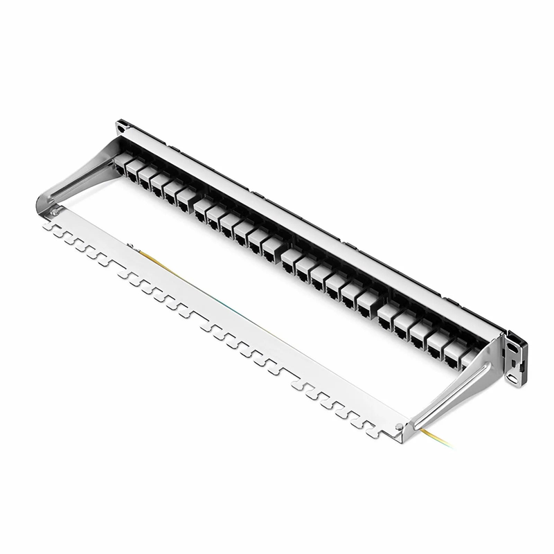 FyberOptix FDMP Cat6 Shielded Coupler Recessed Patch Panel, 24-Port, 1RU, Cable Management Bar Included