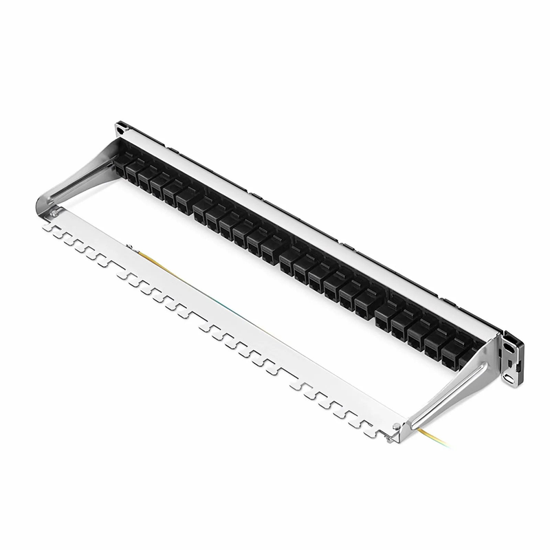 FyberOptix FDMP Cat6 Unshielded Coupler Recessed Patch Panel, 24-Port, 1RU, Cable Management Bar Included